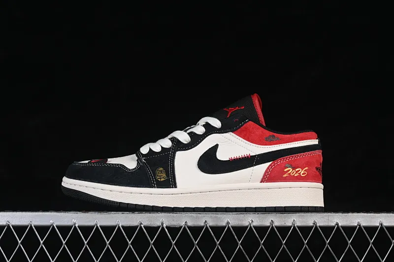 All categories Air Jordan Jordan series basketball shoes Air Jordan 1 Low high-end customized low-top sneakers Air Jordan 1 Low AJ1 Joe 1 Year of the Horse limited edition beige, black and red color high-end customized low-top retro basketball shoes MZ9588-840